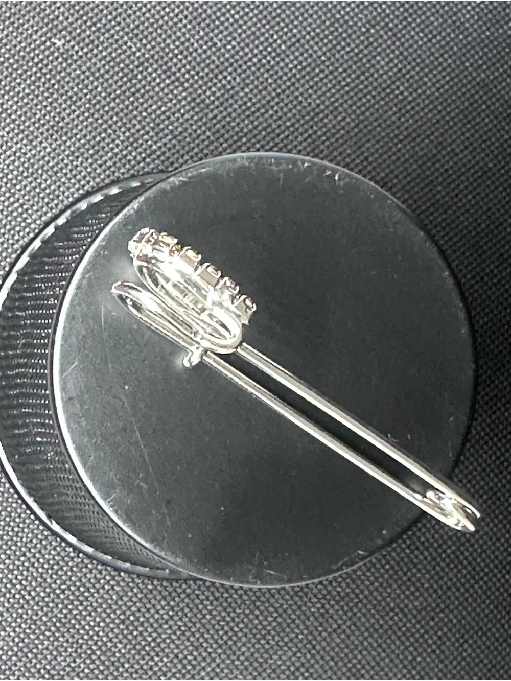 Silver Safety Pin Brooch with Purple Crystals